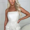 Women STYLEWISE Playsuits<Fashionista Fave Cream Faux Leather Stretch Cargo Belted Skort Playsuit