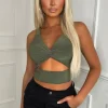 Women STYLEWISE Crop Tops & Bralets<Favourite Feeling Khaki Cut Out Crop Top