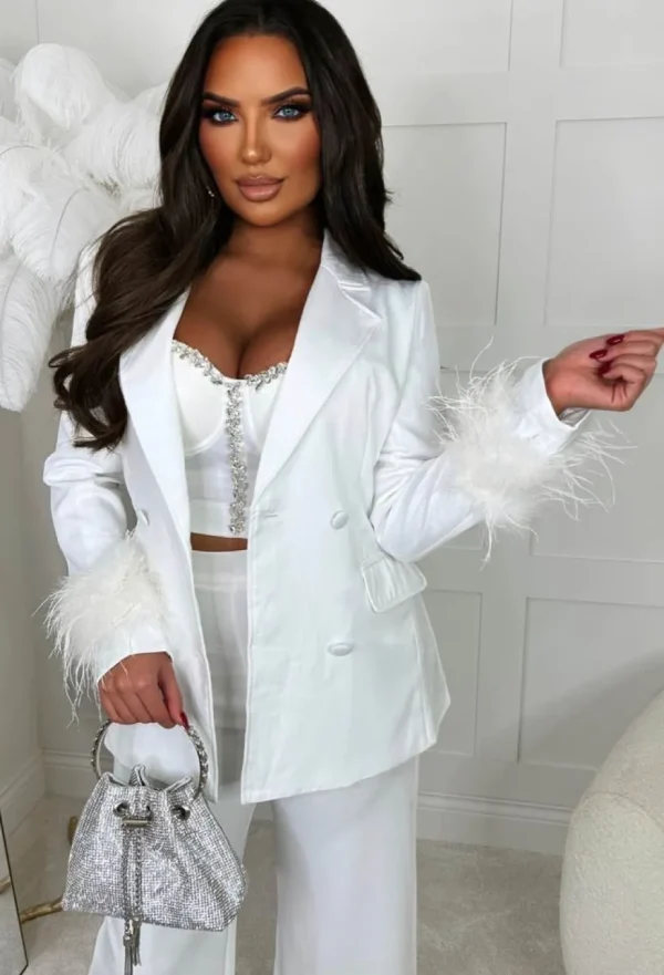 Women FP u0026 CO Coats And Jackets<Feather Fantasy White Feather Cuff Double Breasted Blazer