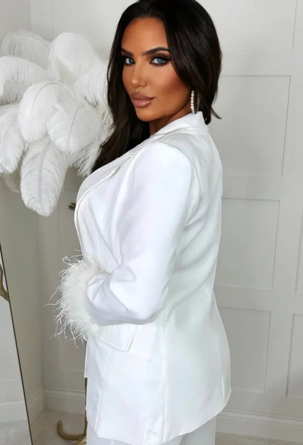 Women FP u0026 CO Coats And Jackets<Feather Fantasy White Feather Cuff Double Breasted Blazer