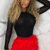 Women JUSDEPOM u0026 CO (SEE MOD) Skirts<Femme Attire Red Feather Elasticated Skirt