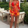 Women FP u0026 CO Swimwear<Fiery Skies Orange 3-Piece Swimsuit And Cover Up Co-Ord Set