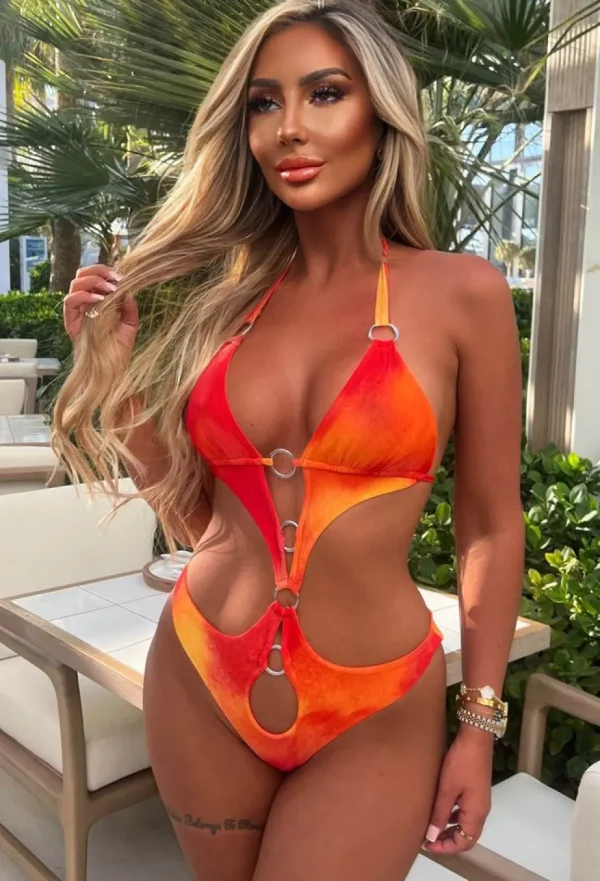 Women FP u0026 CO Swimwear<Fiery Skies Orange 3-Piece Swimsuit And Cover Up Co-Ord Set