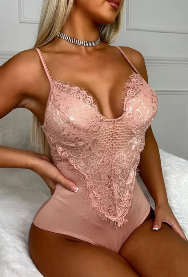 Women BABEZ Bodysuits<Forever Flawless Blush Pink Lace Bodysuit