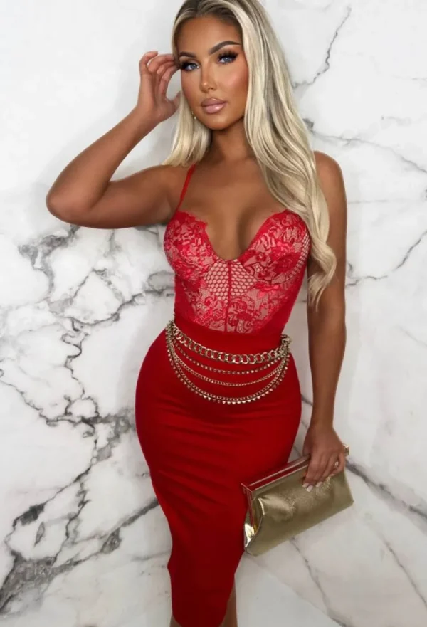 Women BABEZ Tops<Forever Flawless Red Lace Bodysuit