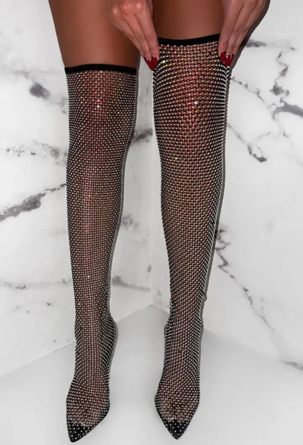 Women NO DOUBT Boots<Forever So Extra Black Rhinestone Over The Knee Boots