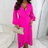 Women VJK Dresses<Frill Of You Pink Long Sleeve Frilled Wrap Style Maxi Dress