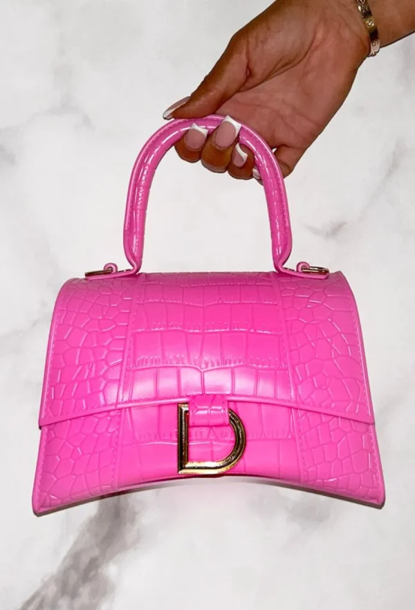 Women Koko Fashion Bags<Get It Together Hot Pink Croc Gold Detail Bag