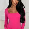 Women BY SWAN Bodysuits<Girl Like Me Pink Square Neck Long Sleeve Bodysuit