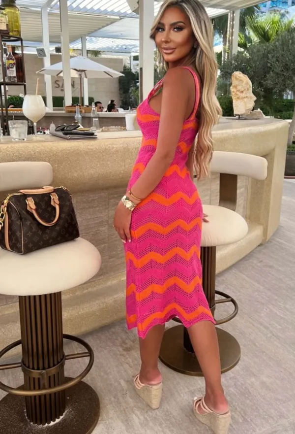 Women LUCCE Summer Dresses<Heatwaves Hot Pink Zig Zag Cami Knitted Midi Dress