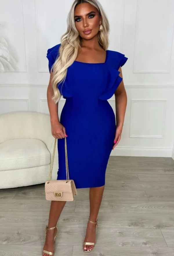 Women FP u0026 CO Bandage<Higher Standard Cobalt Premium Frill Sleeve Midi Dress