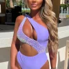 Women CONTINENTAL Swimwear<Holiday Queen Lilac One Shoulder Iridescent Sequin Cut Out Swimsuit