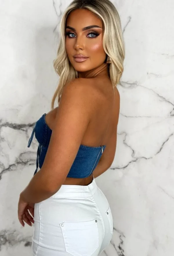 Women GIOGIA Tops<I Adore You Mid Blue Lace Up Stretch Bandeau Crop Top