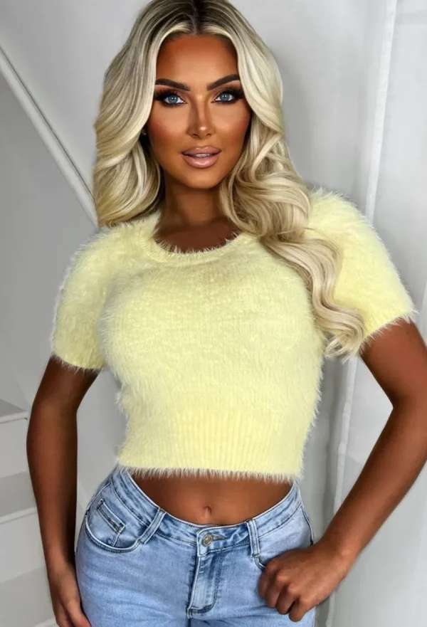 Women LUCCE Crop Tops & Bralets<I Dream Of You Yellow Ultra Soft Fluffy Jumper