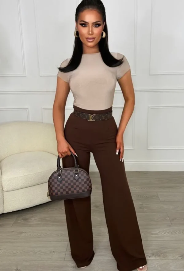 Women NAA NAA Trousers & Leggings<I See Fire Brown High Waisted Wide Leg Trousers