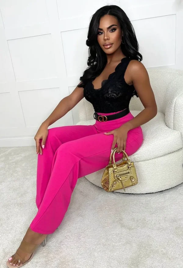 Women NAA NAA Trousers & Leggings<I See Fire Fuschia High Waisted Wide Leg Trousers