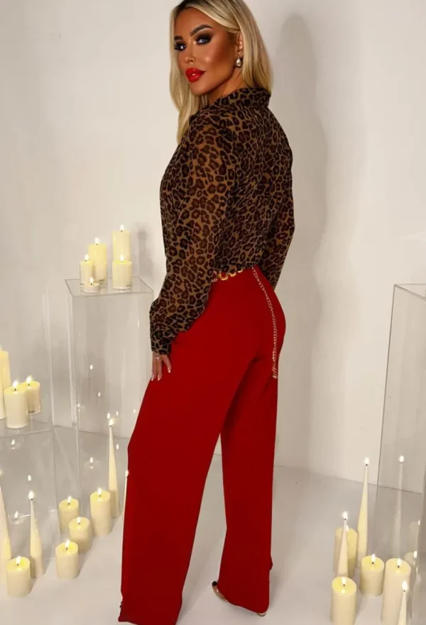 Women NAA NAA Trousers & Leggings<I See Fire Red High Waisted Wide Leg Trousers