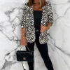 Women J5 FASHION Coats And Jackets<Iconic Night Black Shawl Neck Ruched Sleeve Animal Printed Blazer