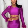 Women INFINITY Co-Ords<I'M Obsessed Pink Feather Cuff Stretch Mini Skirt Co-Ord Set