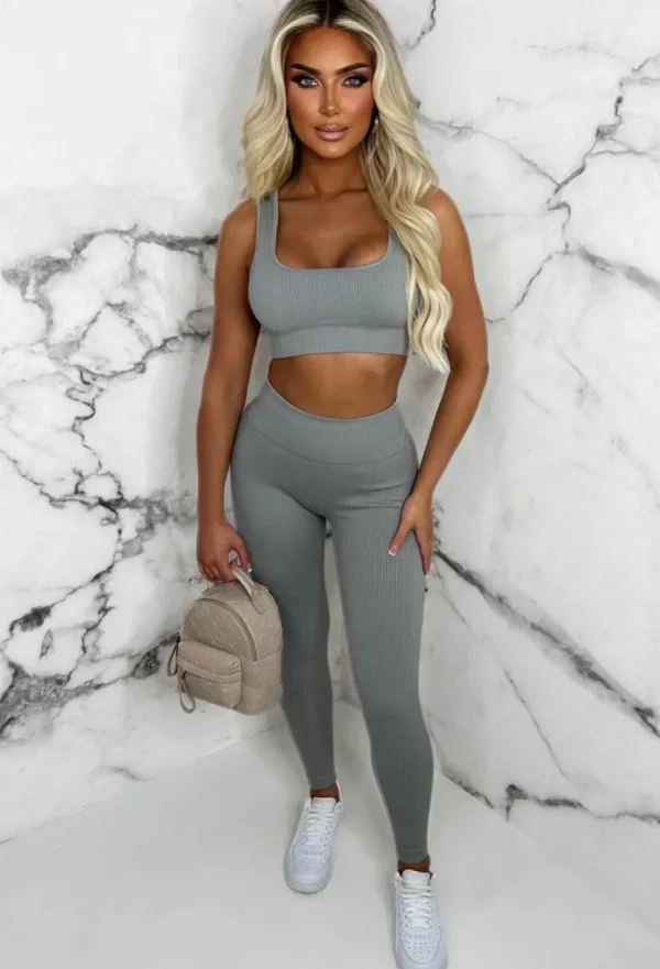 Women Cherry Koko Loungewear<In This Together Grey Ultra Soft Ribbed Activewear Set