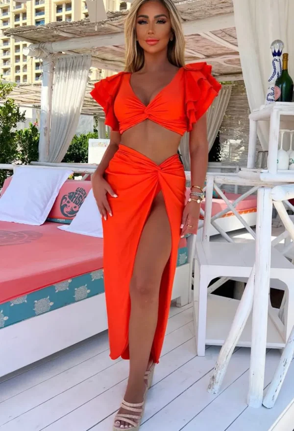 Women CONTINENTAL Swimwear<Island Hideout Orange Knot Detail Maxi Skirt Cover Up