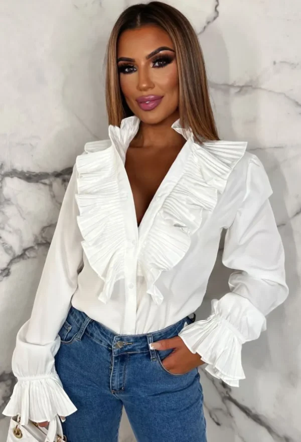 Women SKREEM Tops<It Girl White Button Up Frill Blouse