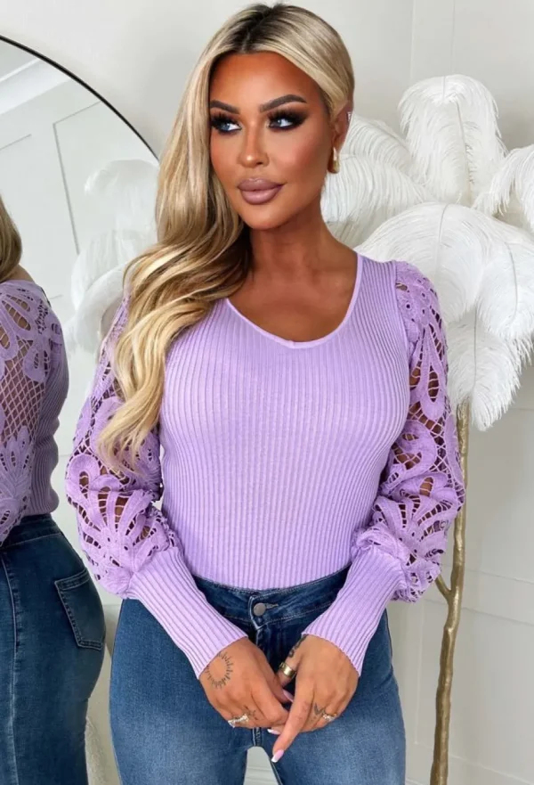 Women LEA MODE Bodysuits<It'S A Love Story Lilac Crochet Bodysuit