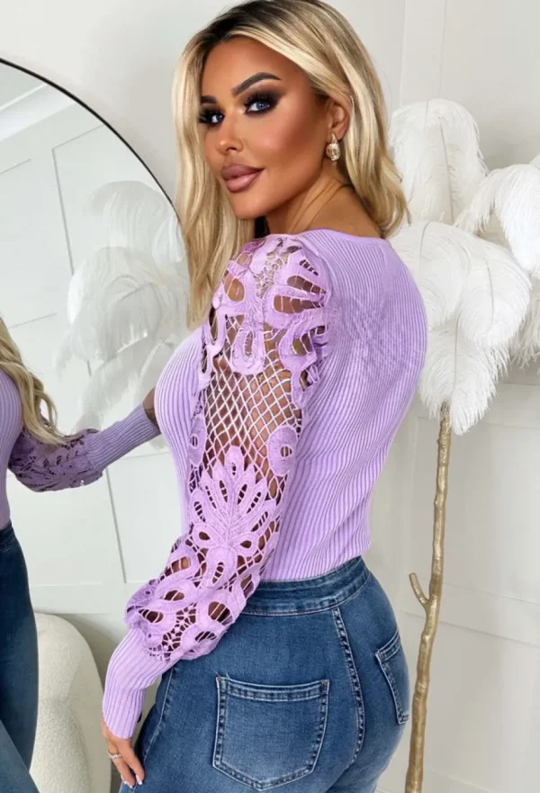 Women LEA MODE Bodysuits<It'S A Love Story Lilac Crochet Bodysuit