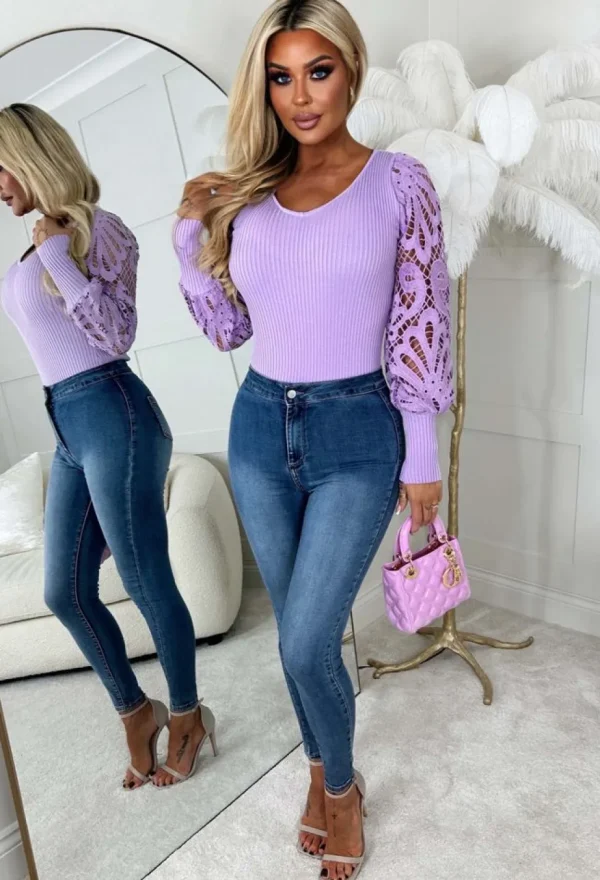 Women LEA MODE Bodysuits<It'S A Love Story Lilac Crochet Bodysuit