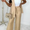 Women Lily White Trousers & Leggings<It'S Trending Beige Wide Leg Pleated Trousers