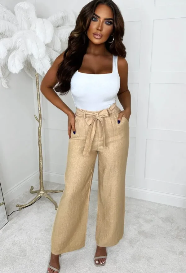 Women Lily White Trousers & Leggings<It'S Trending Beige Wide Leg Pleated Trousers