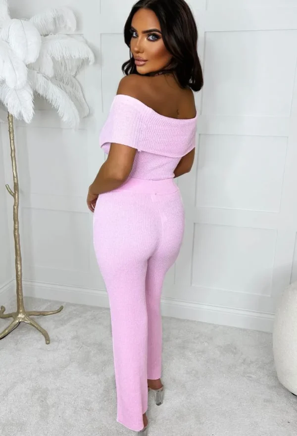 Women Giogia Loungewear<Just Need Love Baby Pink Ultra Soft Bardot Knitted Loungewear Set