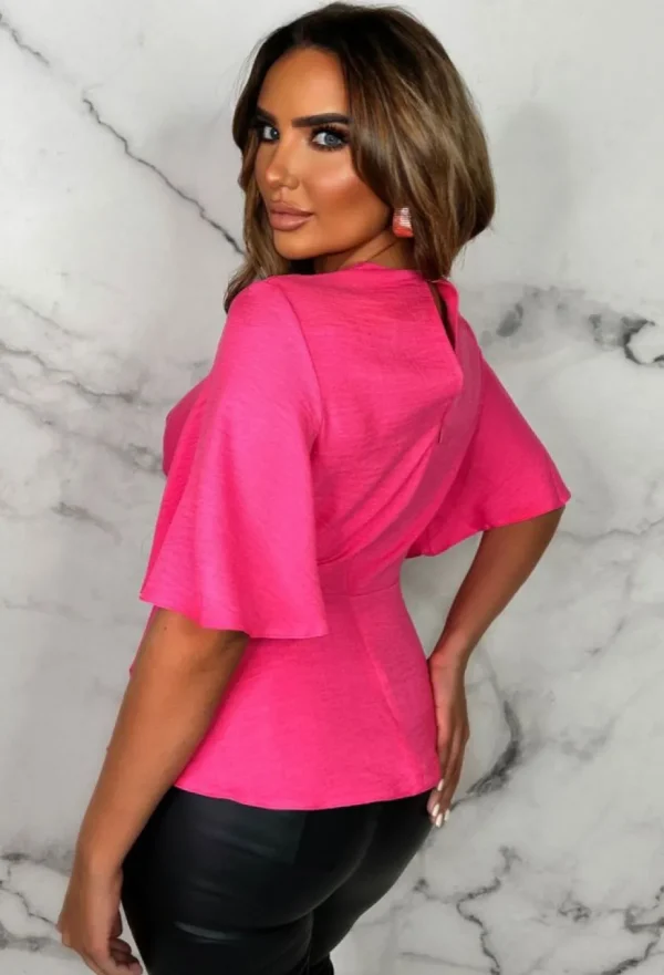 Women BABEZ Tops<Knot Yours Hot Pink Knot Front Short Sleeve Top