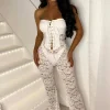 Women STYLEWISE Jumpsuits<Laced Luxe White Laced Up Lace Jumpsuit