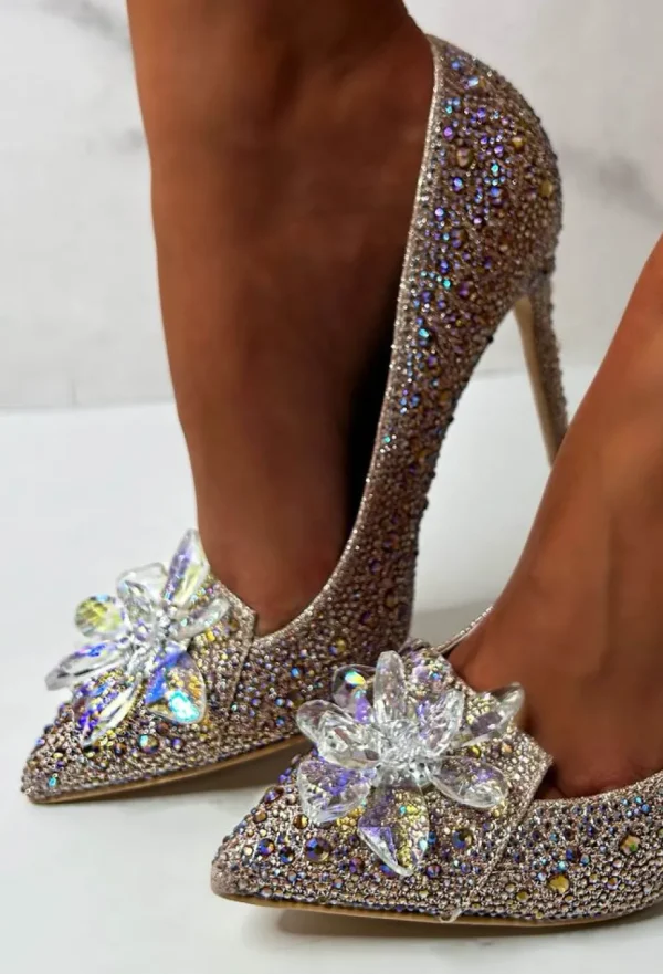 Women MY STORIES High Heels<Late For The Ball Rose Gold Crystal Glass Flower Diamond Court Heels Limited Edition