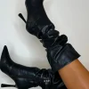 Women NO DOUBT High Heels<Leave A Message Black Faux Leather Ruched Boot