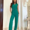 Women KICHIC Jumpsuits<Let'S Go Out Green Tailored Belted Jumpsuit