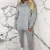 Women STYLEWISE Loungewear<Living The Life Grey Marl Oversized Hoodie With Ribbed Legging Two Piece Loungewear Set