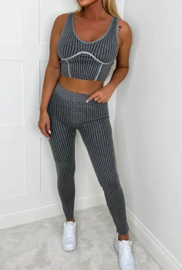 Women Nova Loungewear<Lounge Haven Grey Ultra Soft Ribbed Top And Legging Loungewear Set