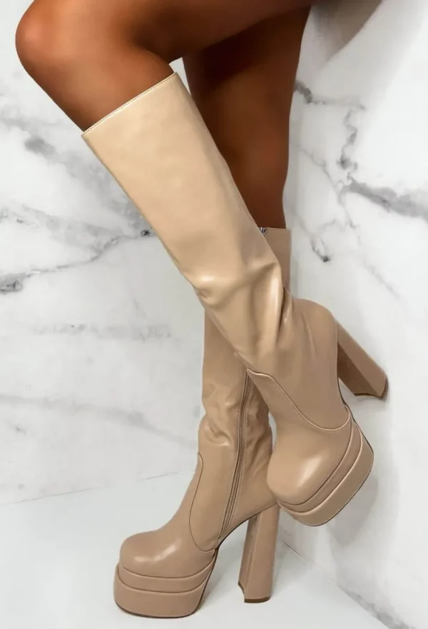 Women EWANYE Boots<Love Connection Nude Super High Platform Knee Boots Limited Edition