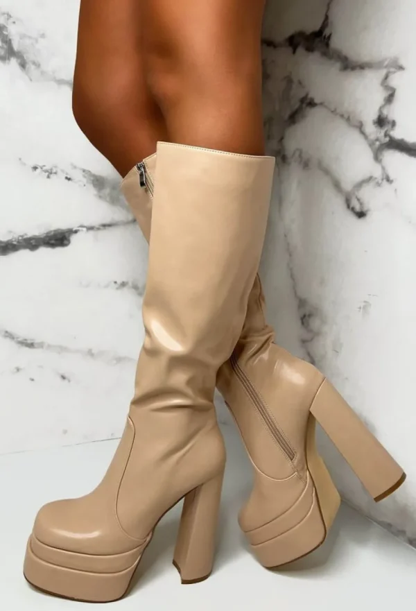 Women EWANYE Boots<Love Connection Nude Super High Platform Knee Boots Limited Edition