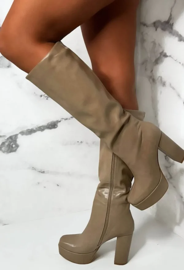 Women EWANYE Boots<Love Connection Taupe Super High Platform Knee Boots Limited Edition