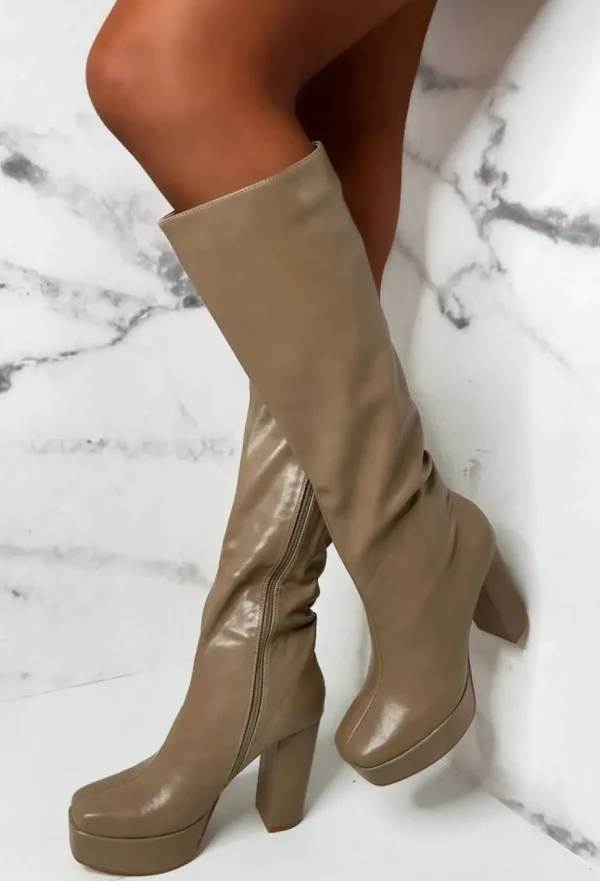 Women EWANYE Boots<Love Connection Taupe Super High Platform Knee Boots Limited Edition