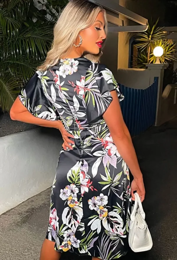 Women LILY WHITE Summer Dresses<Love Flowers Black Floral V Neck Midi Dress