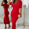 Women SOFT TOUCH Dresses<Love Me Always Red Ruched Stretch Midi Dress