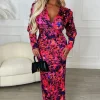 Women FORELLA Dresses<Love You 100% Pink Long Sleeve Stretch Floral Ruched Midi Dress