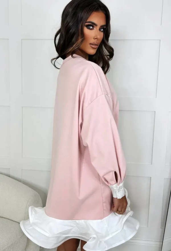 Women INSTA GIRL Dresses<Love'S A Frill Baby Pink Ruffle Hem Sweater Mini Dress