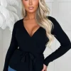 Women SHK Tops<Lucky Charm Black Tie Waist Wrap Knitted Jumper