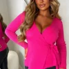 Women SHK Knitwear<Lucky Charm Hot Pink Tie Waist Wrap Knitted Jumper