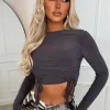 Women SOFT TOUCH Crop Tops & Bralets<Luxe Affection Grey Drawstring Ruched Front Top